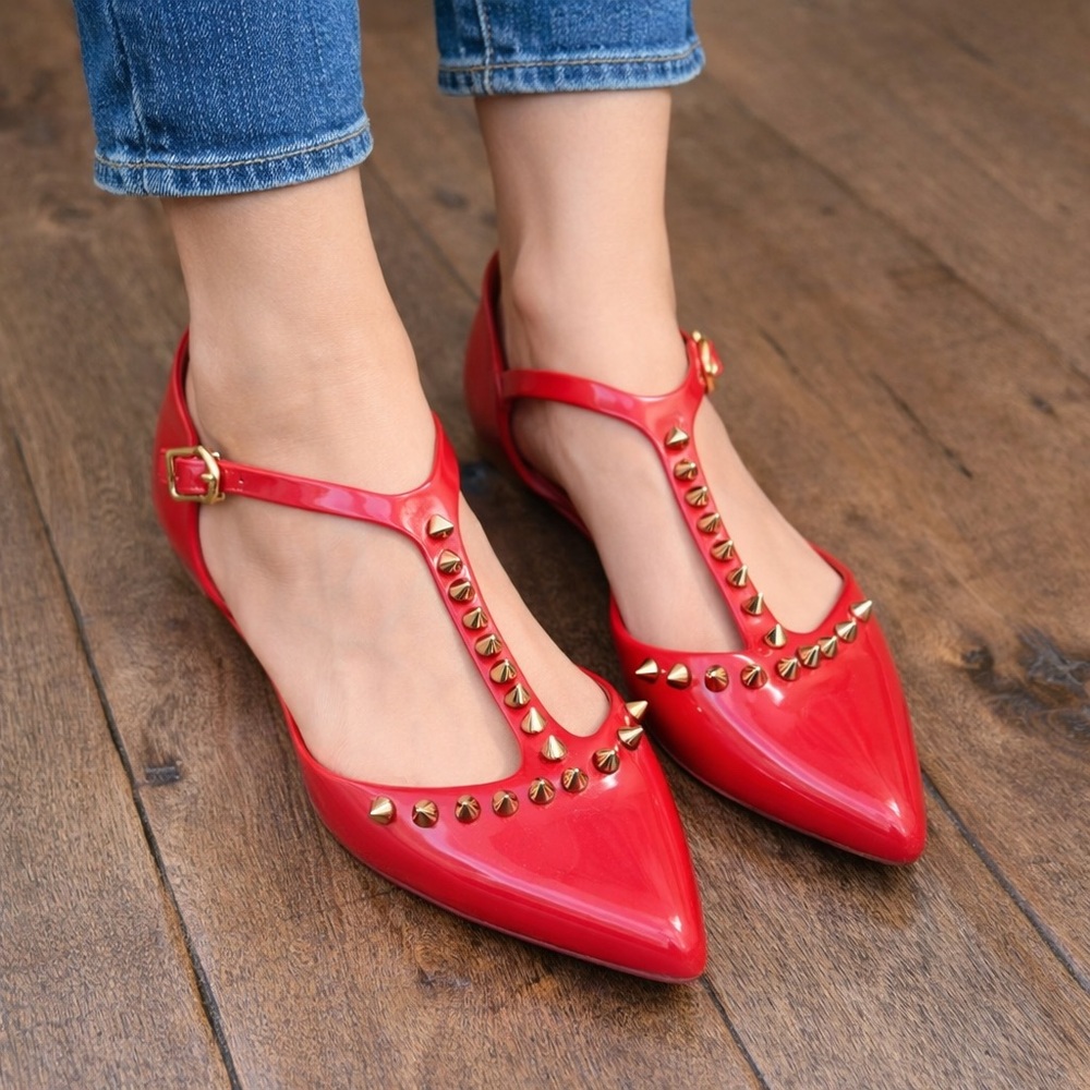 Melissa Red Flats with Gold Accents